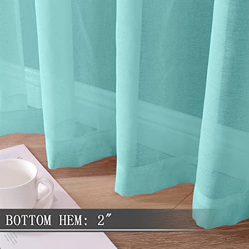 Sheer Curtain Linen Textured Bedroom Curtains Sheer Light Filtering Rod Pocket Voile Curtain for Living Room (54"W x 95"L (Pack of 2) / Crystal Blue)