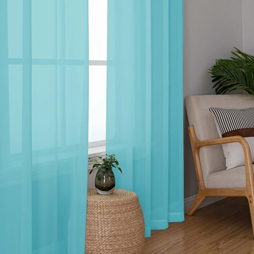 Aqua Sheer Curtains 84 Inches Long for 2 Panels Set (Aqua / 42"W x 84"L (Pack of 2))