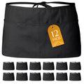 12 Pack Black Server Waist Aprons with 3 Pockets (Black Waist Apron - 12 Pack)