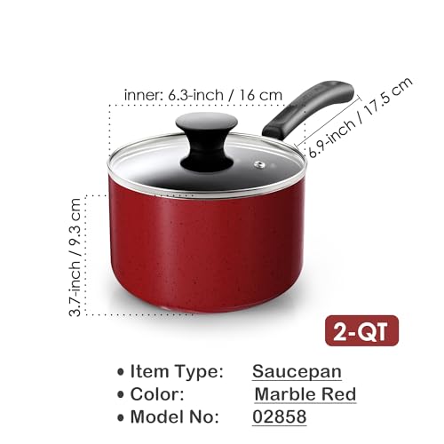Basic 2 Quart Nonstick Saucepan with Glass Lid (2 Quarts / Red)