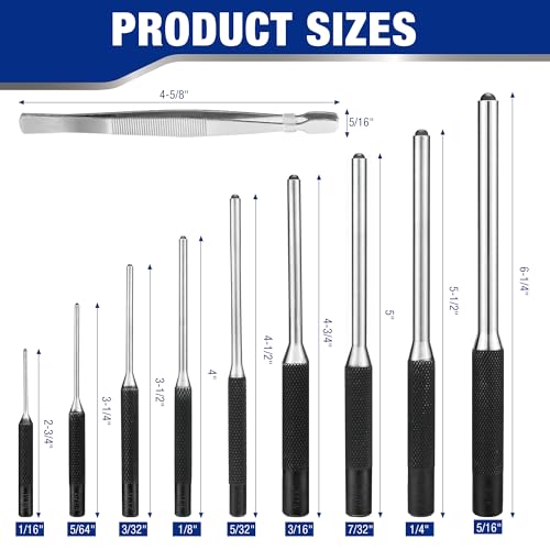 9 Piece Roll Pin Punch Set with Tweezers
