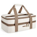 Double Decker Insulated Casserole Carrier for Hot or Cold Food Expandable Thermal Food Carrier for Picnic Cookouts Potluck Parties Fits 9" x 13" Baking Dish (Beige / Double Decker 16.93 x 11.02 x 7.87inch)