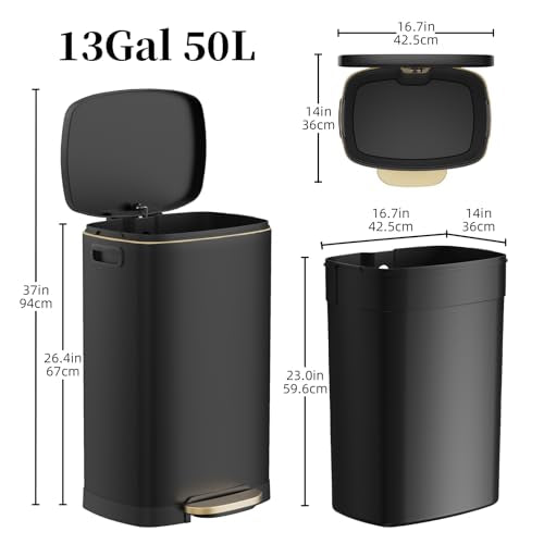 13 Gallon Trash Can with Lid (Black)