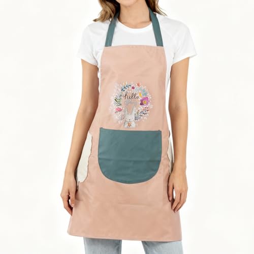 Women Kitchen Apron with Hand Wipe Pockets (Pink)