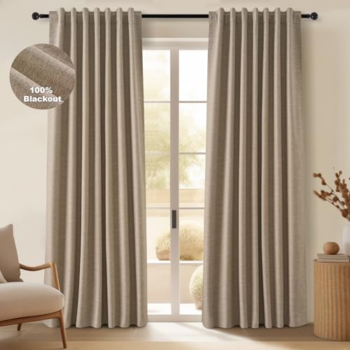 94 Inches Long Taupe Flax Custom Blackout Linen Curtains (Dark Flax / 52"W x 94"L (Pack of 2))