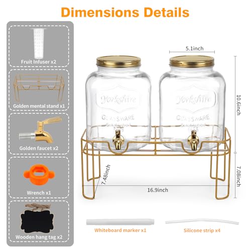1.6 gallon Glass Beverage Dispenser with Stand (Golden)