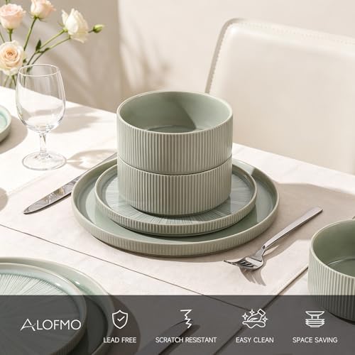 Stoneware Dinnerware Sets for 4 (Sage Green / 4-Set(12pcs))