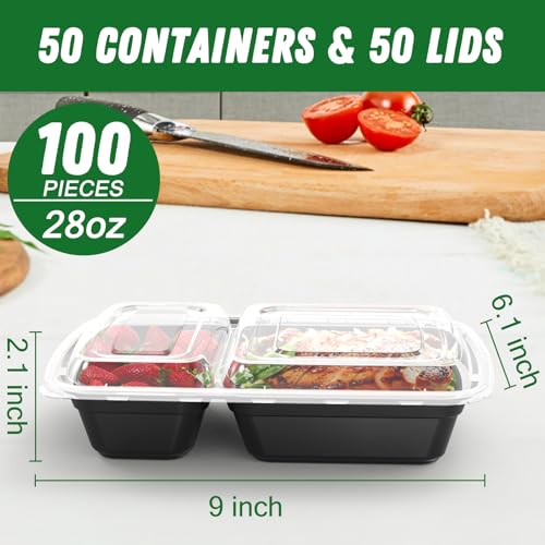50 Pack 28 oz Meal Prep Containers with Lids 2 (Black)