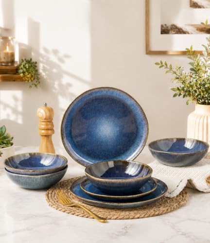 Ceramic Dinnerware Sets for 6 (Ocean Teal / Service for 6(18Pcs))