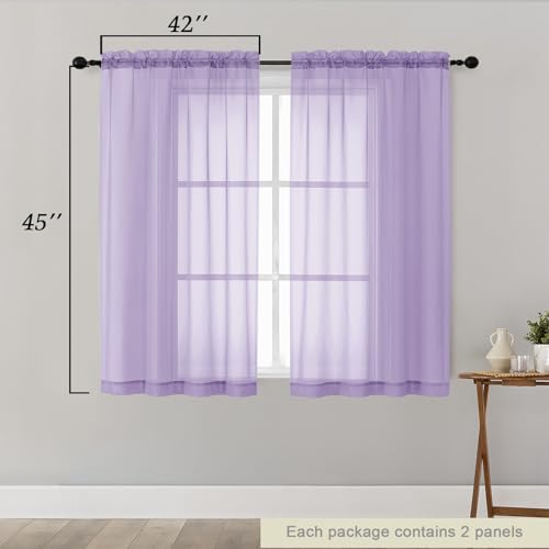 Lavender Sheer Curtains for Bedroom Living Room 45 Inch Length 2 Panels (Lavender / 42"W x 45"L (Pack of 2))