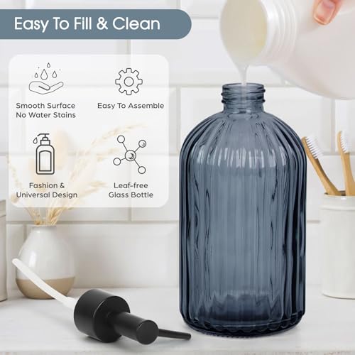 Stripe Glass Soap Dispenser with Black Plastic Pump (Plastic Pump / Grayish Blue)