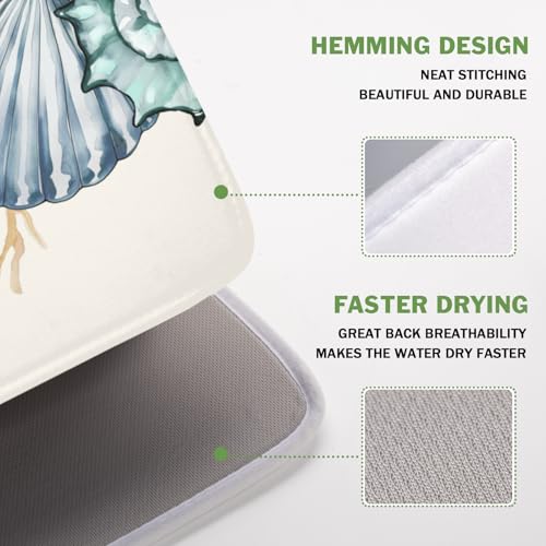 Summer Sea Shell Drying Mat 18x16 Inch (White Blue Teal / 18" x 16")