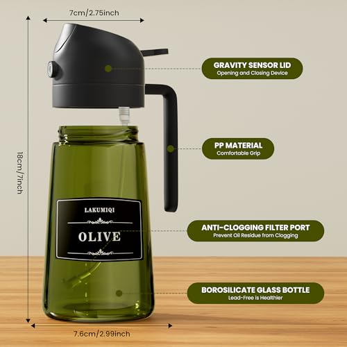 Oliver Oil Sprayer Dispenser for Cooking Bottle 16oz Green Glass 2pcs Black (Green Bottles-2 Black)