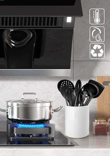 Ceramic Kitchen Utensil Holder for Countertop Organizer 6.4"White (White)