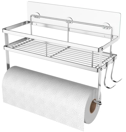 Paper Towel Holder Wall Mount with Shelf Self Adhesive (Brushed Nickel Finish / 1 Pack)
