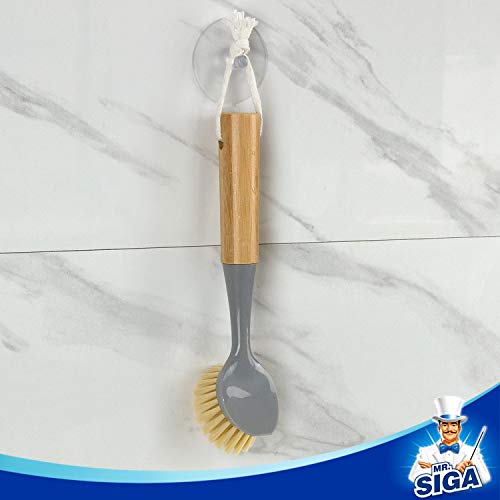 Dish Brush with Bamboo Handle Built (Gray / 2pack)