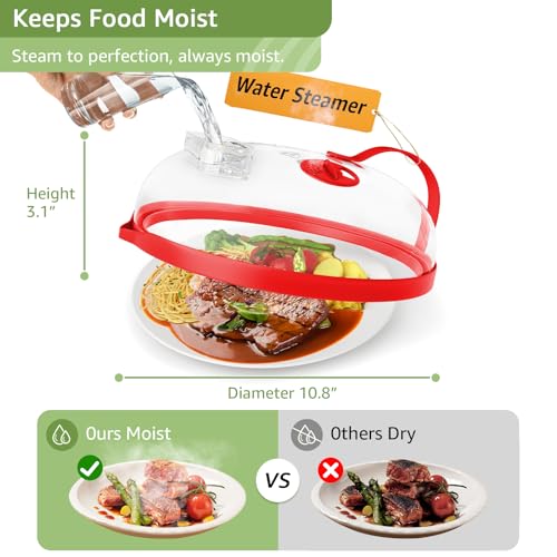 Microwave Splatter Cover with Water Steamer for Food (Red)