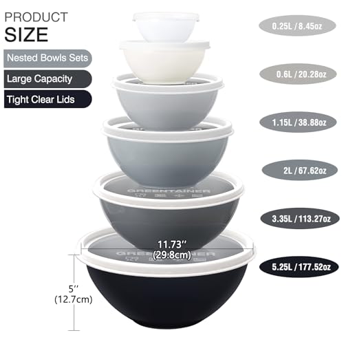 Plastic Mixing Bowls with Lids Set for Kitchen (Gray)