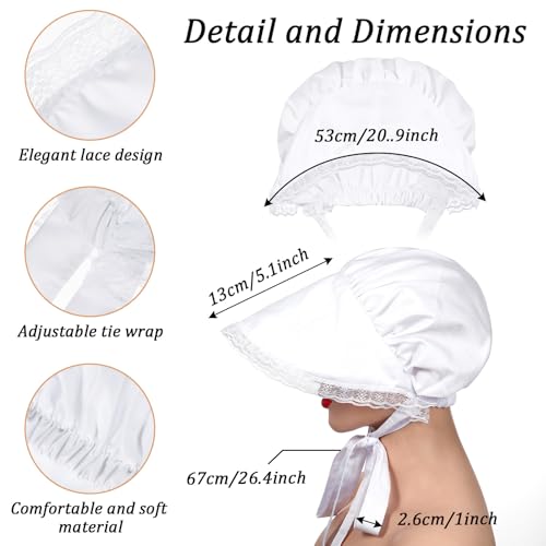 2pcs White Mob Cap Half Apron Halloween Colonial Costume Set Women Pilgrim Costume Accessories for Maid Girl Cosplay (Style 1)
