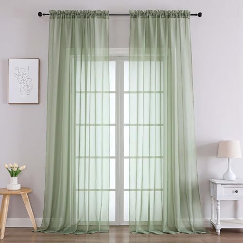 Extra Long Sage Green Sheer Curtains 120 Inches Long 2 Panels (Sage Green / 59"W x 120"L (Pack of 2))