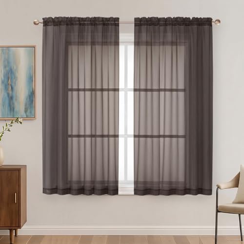 Chocolate Sheer Curtains 63 Inches Long 2 Panels Set (Chocolate / 59"W x 63"L (Pack of 2))