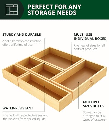 5 Piece Bamboo Drawer Organizer Set