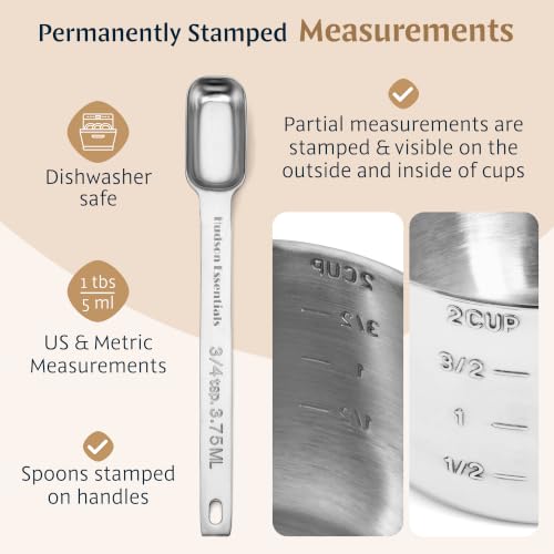 Stainless Steel Measuring Cups and Spoons Set (15 Piece Set)