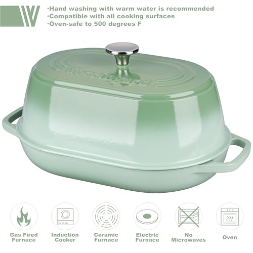 Enameled Cast Iron Dutch Oven Pot with Dome Lid (Green)