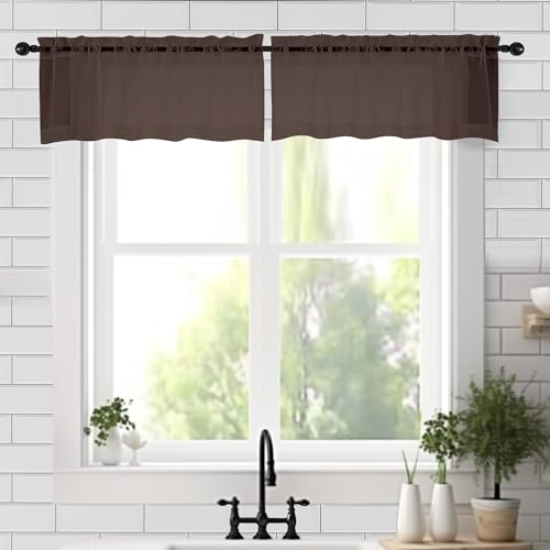 Sheer Valances for Windows 2 Pieces (Chocolate Brown / 42"W x 14"L (Pack of 2))