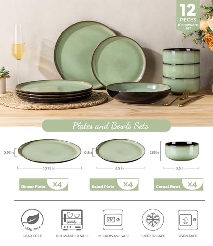 Ceramic Dinnerware Sets for 4 (Modern-Light Green / Service for 4 (12 Pcs))