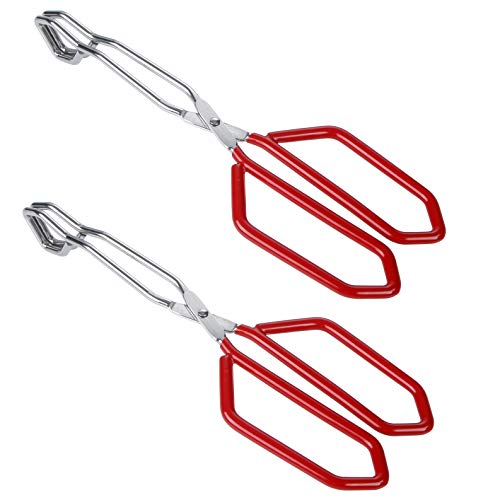 Stainless Steel Scissor Tongs Heavy Duty Cooking Tongs with Soft Handles (red 11"+11")