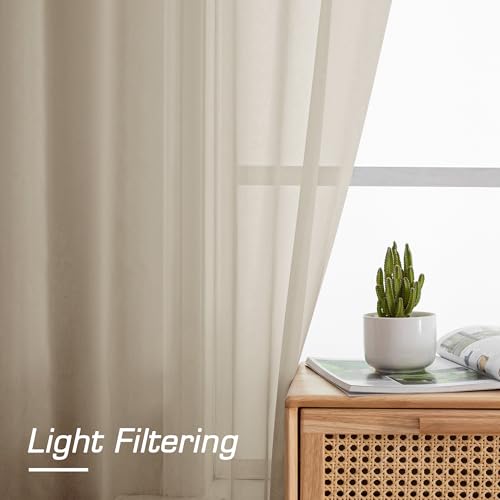 Sheer Curtains 63 inch Length 2 Panels Set (Taupe / 42"W x 63"L (Pack of 2))