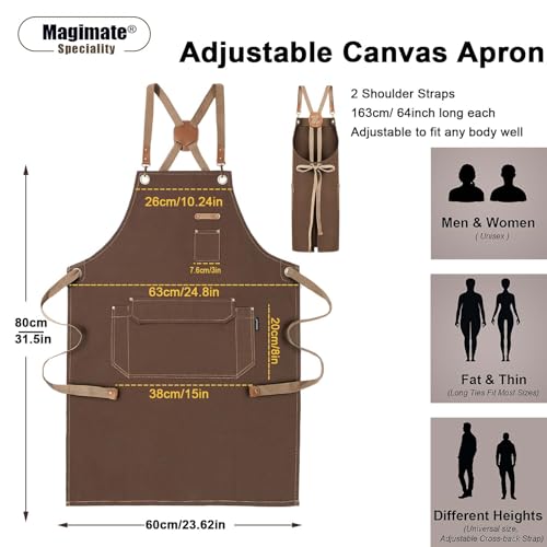 Chef Apron with Cross Back Straps for Men Women (Brown, 6pack)