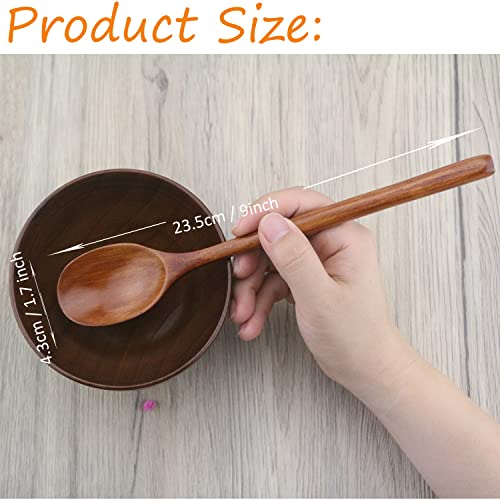 9" Korean Wooden Spoons for Eating (Brown)