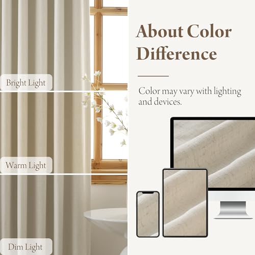 100% Blackout Beige Pinch Pleated Linen Curtains for Bedroom (Pinch Pleated - Beige / 40"W x 84"L (Pack of 2))