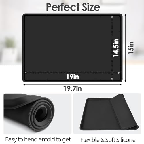 Silicone Coffee Maker Mat with Lip for Countertops (Black / 19.7'' x 15'')