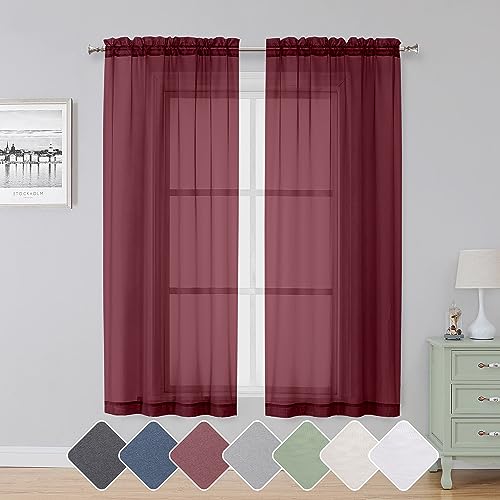 Red Sheer Curtains 63 Inch Length 2 Panels (Burgundy / 42"W x 63"L (Pack of 2))