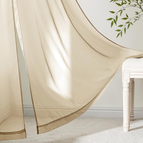Beige Sheer Curtains 84 Inches Long 4 Panels 42 x 84 Inches (42"W x 84"L (Pack of 4) / Beige)