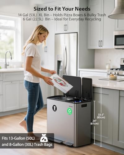 Dual Trash Can (Silver / 14 + 6 Gallon)