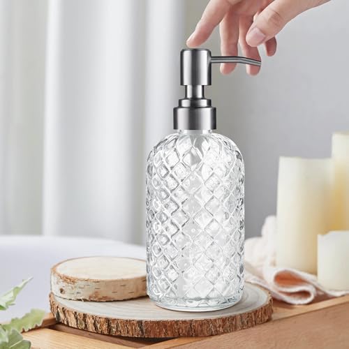14 OZ Refillable Glass Soap Dispenser for Hand Soap & Lotion (Clear)