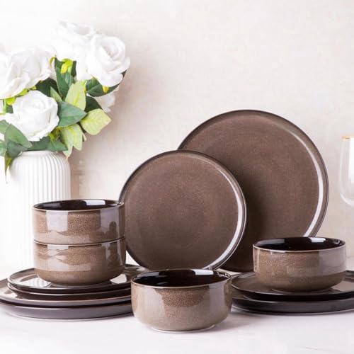 Ceramic Dinnerware Sets for 4 (Modern-Chestnut / Service for 4 (12 Pcs))