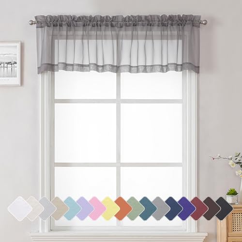 Charcoal Grey Sheer Curtains 14 Inch Length 2 Panels Set (Charcoal Grey / 40"W x 14"L (Pack of 2))