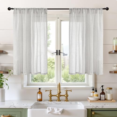 Light Grey Linen Curtains 40 Inch Length (Light Grey / 42"W x 40"L (Pack of 2))