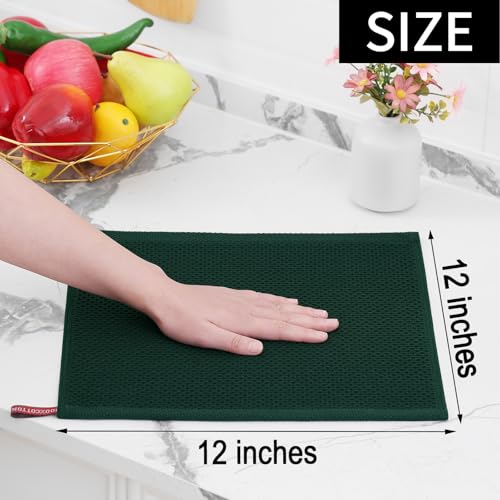 100% Cotton Waffle Weave Kitchen Dish Cloths 12 (Blackish Green / 12 X 12 - 12 Pack)