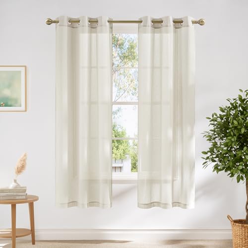 Linen Blend Semi Sheer Farmhouse Curtains 72 inches Long (72"W x 72"L (Pack of 2) / Natural)