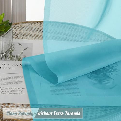 Sheer Curtains 84 Inches Long 2 Panels (42"W x 84"L (Pack of 2) / Aqua)