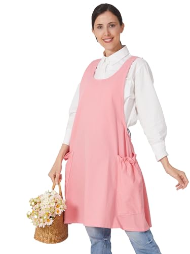 Cozy Adjustable Cross Back Aprons for Women with Pockets Cotton Linen Cooking Kitchen Baking Pale Pink (Pale Pink)