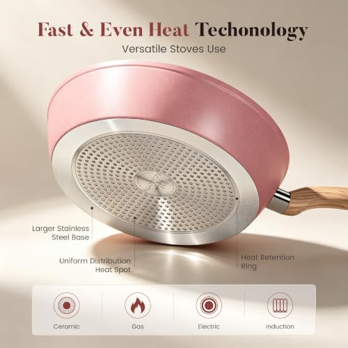 Induction Pots and Pans Set Non Stick (Pink / 12 PCS Cookware Set)