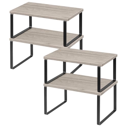 Kitchen Cabinet and Counter Shelf Organizer (11.7''W / Black + Greige)