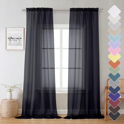 Sheer Curtain Panels Set 96" Inches Long (Black / 40"W x 96"L (Pack of 2))